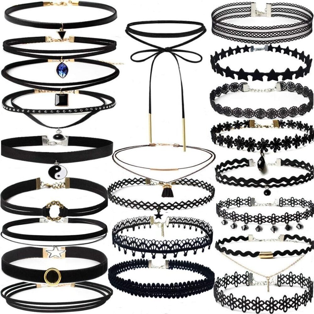 22 Pcs Womens Necklace Set Black Velvet Chokers Adjustable Gothic Jewelry